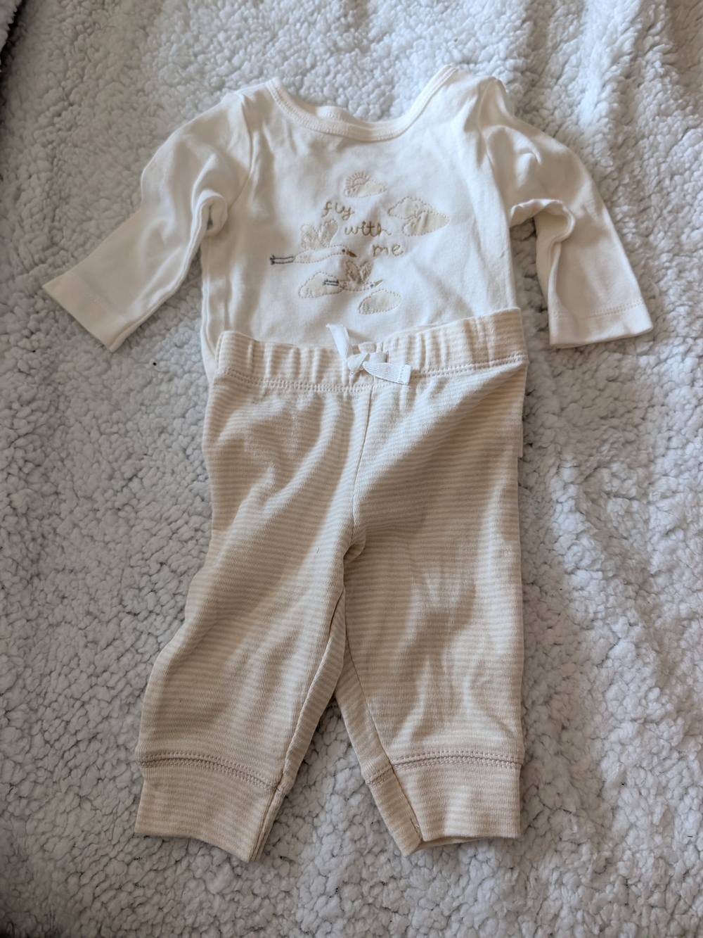 Carter's Cream Long-Sleeve T-shirt with Striped Pants